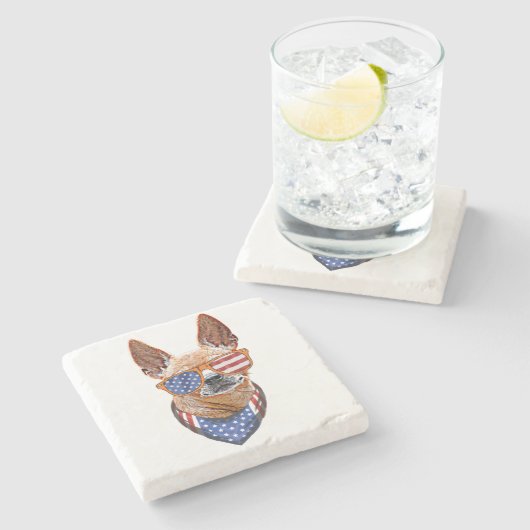 Chihuahua Dog USA American Independence 4 juli Stenen Onderzetter (Zijkant)