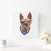 Chihuahua Dog USA American Independence 4 juli Vierkante Klok (Huis)