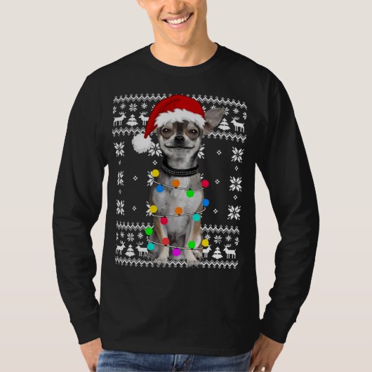 Chihuahua Dog verlicht de lelijke zure puppy Santa T-shirt (Voorkant)