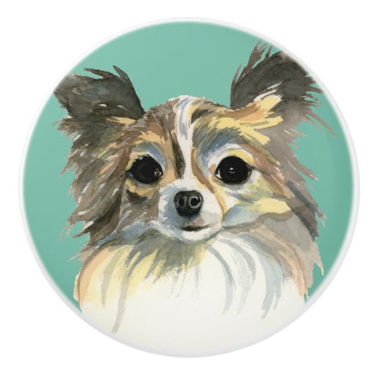 Chihuahua Dog Waterverf Art Keramische Knop (Voorkant)