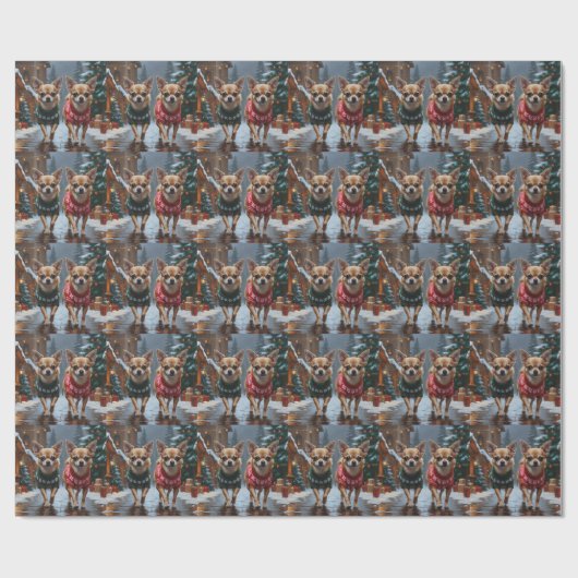 Chihuahua Dogs Christmas Snow Holiday Cadeaupapier (Vlak)