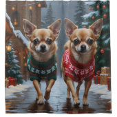 Chihuahua Dogs Christmas Snow Holiday Douchegordijn (Voorkant)