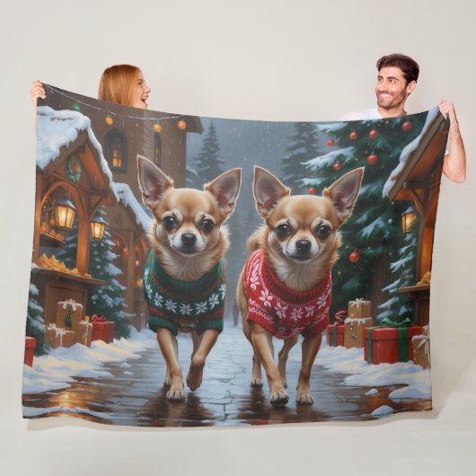 Chihuahua Dogs Christmas Snow Holiday Fleece Deken (In situ)