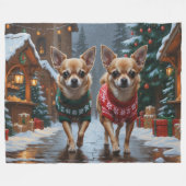 Chihuahua Dogs Christmas Snow Holiday Fleece Deken (Voorkant (Horizontaal))