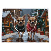 Chihuahua Dogs Christmas Snow Holiday Groot Cadeauzakje (Voorkant)