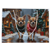 Chihuahua Dogs Christmas Snow Holiday Groot Cadeauzakje (Achterkant)