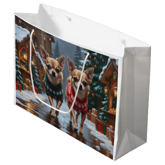 Chihuahua Dogs Christmas Snow Holiday Groot Cadeauzakje (Voorkant Gekanteld)