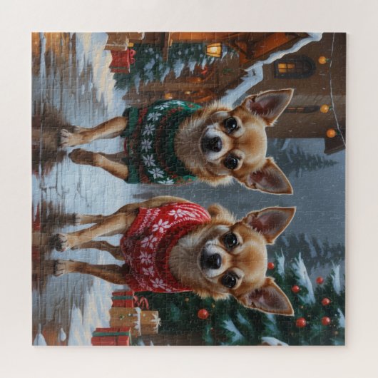 Chihuahua Dogs Christmas Snow Holiday Legpuzzel (Horizontaal)