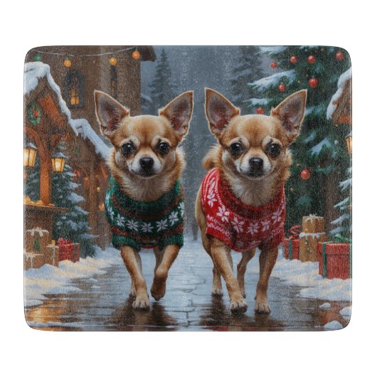Chihuahua Dogs Christmas Snow Holiday Snijplank (Voorkant)