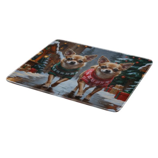 Chihuahua Dogs Christmas Snow Holiday Snijplank (Hoek)