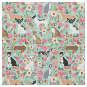 Chihuahua dogs florals mint stof