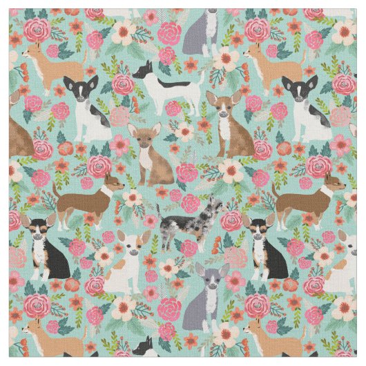 Chihuahua dogs florals mint stof (Close Up)