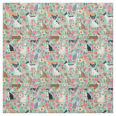 Chihuahua dogs florals mint stof (Swatch)