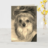 Chihuahua dragen van een pruik in sepia Verjaardag Kaart (Gele Bloem)