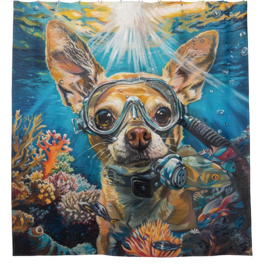 Chihuahua Duiken Onderwater Douchegordijn (Voorkant)