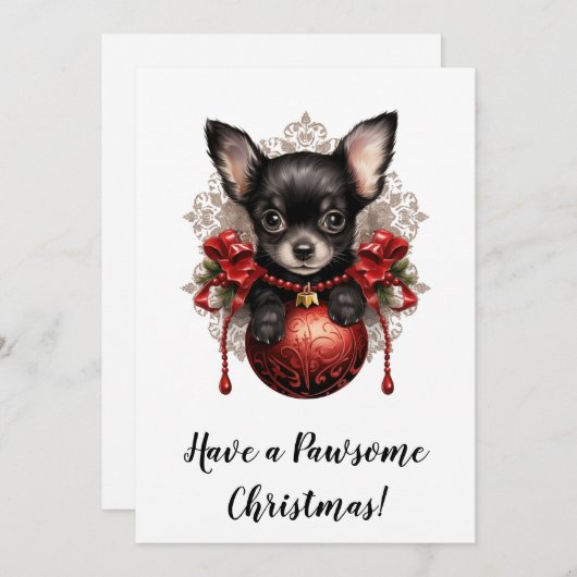 Chihuahua en Bauble Kerst Kaart (Voorkant / Achterkant)