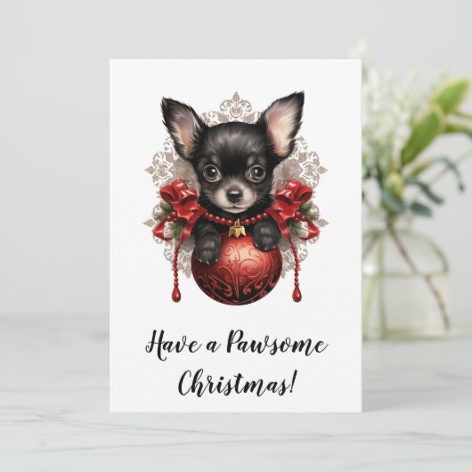 Chihuahua en Bauble Kerst Kaart (Staand voorkant)