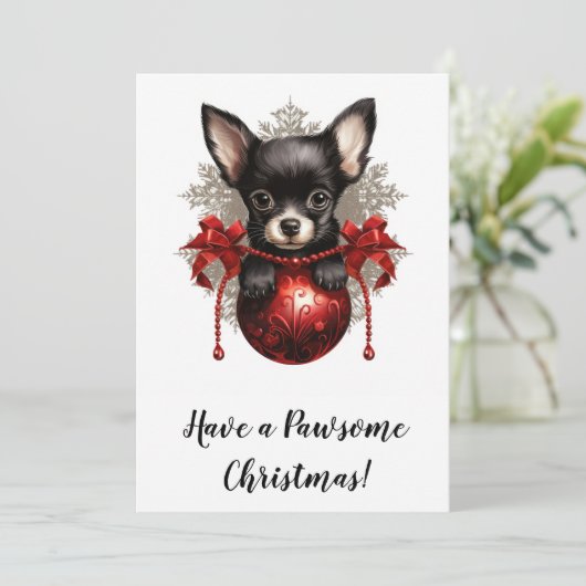 Chihuahua en Bauble Kerst Kaart (Staand voorkant)