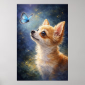 Chihuahua en Blauwe Vlinder Poster (Voorkant)