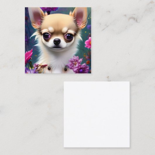 Chihuahua en bloemen vierkante visitekaartje (Voorkant / Achterkant)