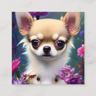 Chihuahua en bloemen vierkante visitekaartje