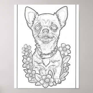 Chihuahua en Daisies Kleurplaat Poster