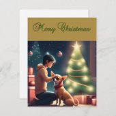 Chihuahua en jongen voor de kerstboom Kaart (Voorkant / Achterkant)