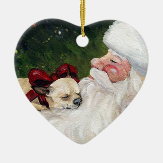 Chihuahua en Santa Dog Art kerstversiering Keramisch Ornament (Voorkant)