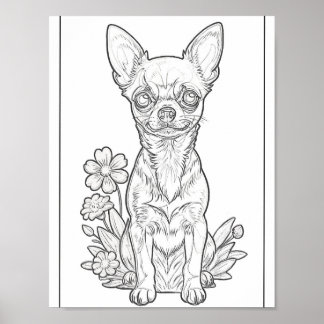 Chihuahua en Spring Flowers Kleurplaat Poster