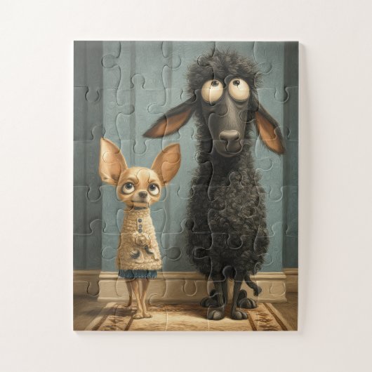 Chihuahua en zwart schaap - grappige puzzel (Verticaal)