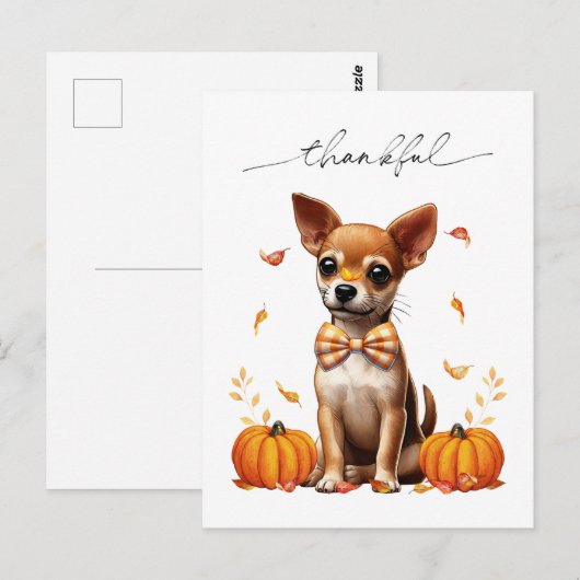 Chihuahua Fall Thankful Thanksgiving Greeting Card Briefkaart (Voorkant / Achterkant)
