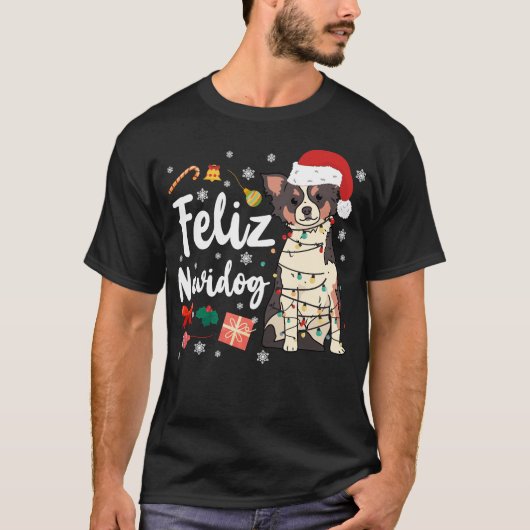 Chihuahua Feliz Navidog Kerstmis T-shirt (Voorkant)
