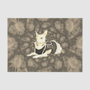 Chihuahua Floral Sepia Decoupage Dog Art Tissuepapier