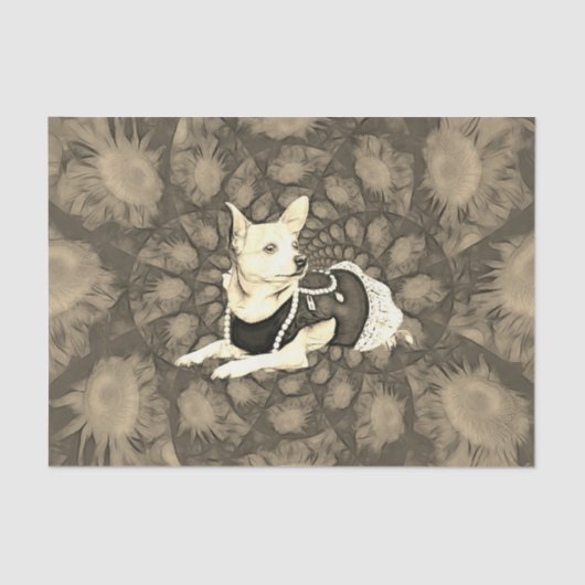 Chihuahua Floral  Sepia Decoupage Dog Art Tissuepapier (Voorkant)