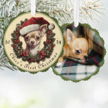 Chihuahua Foto Kerst Papier Ornament Kaart