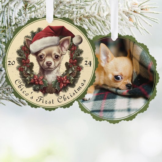 Chihuahua Foto Kerst Papier Ornament Kaart