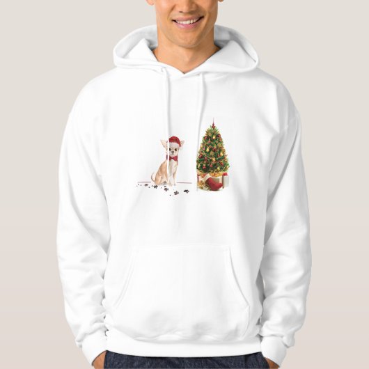 Chihuahua Funny kersthond met boom Hoodie (Voorkant)