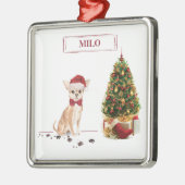 Chihuahua Funny kersthond met boom Metalen Ornament (Links)