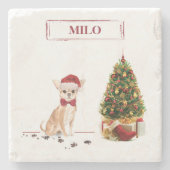 Chihuahua Funny kersthond met boom Stenen Onderzetter (Voorkant)