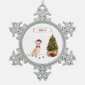 Chihuahua Funny kersthond met boom Tin Sneeuwvlok Ornament (Voorkant)