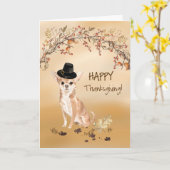 Chihuahua Funny Pilgrim Pet Thanksgiving Kaart (Gele Bloem)