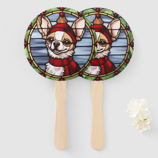 Chihuahua Gebrandschilderd Glas Kerstmis Handwaaier (Voorkant en achterkant)