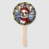 Chihuahua Gebrandschilderd Glas Kerstmis Handwaaier (Voorkant)