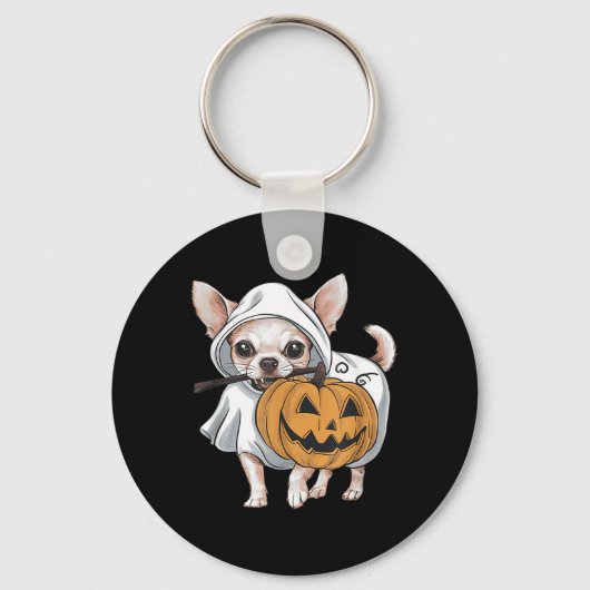 Chihuahua Geest Hond Halloween Sleutelhanger (Voorkant)