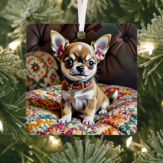 Chihuahua Gepersonaliseerde Kerstmis Metalen Ornament (Insitu)