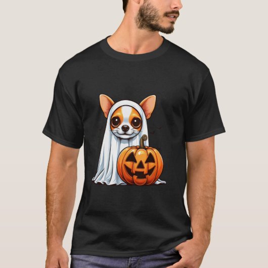 Chihuahua Ghost Pumpkin Halloween Herfst Kostuum T T-shirt (Voorkant)
