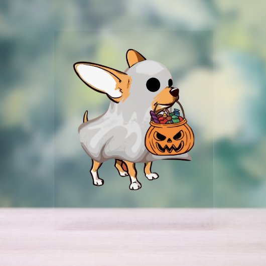 Chihuahua Ghost Pumpkin Halloween Shirt Acryl Bord (Neutraal)