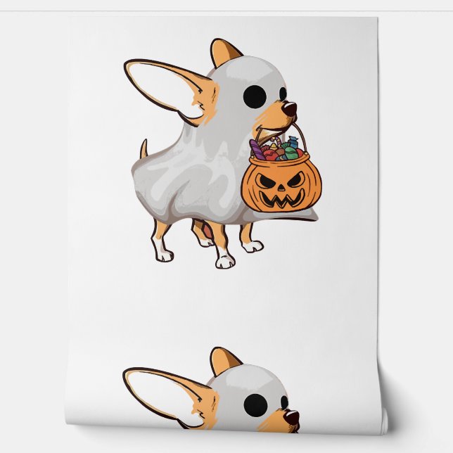 Chihuahua Ghost Pumpkin Halloween Shirt Behang (Afrollen)
