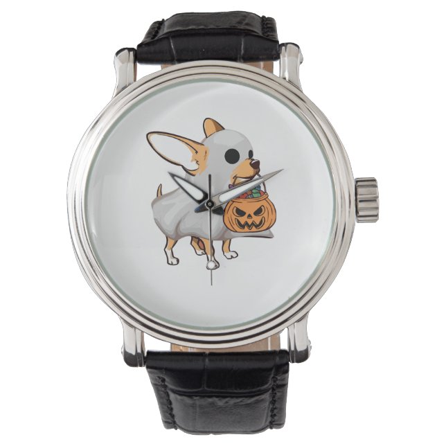 Chihuahua Ghost Pumpkin Halloween Shirt Horloge (Voorkant)