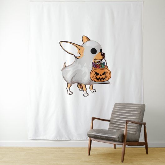 Chihuahua Ghost Pumpkin Halloween Shirt Wandkleed (In situ)